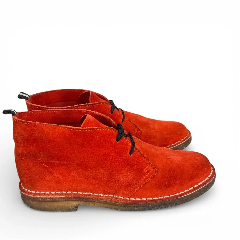 BALLY SHOES Men's Tomato Red Chukka Boots 7 Old Money Retro Hipster